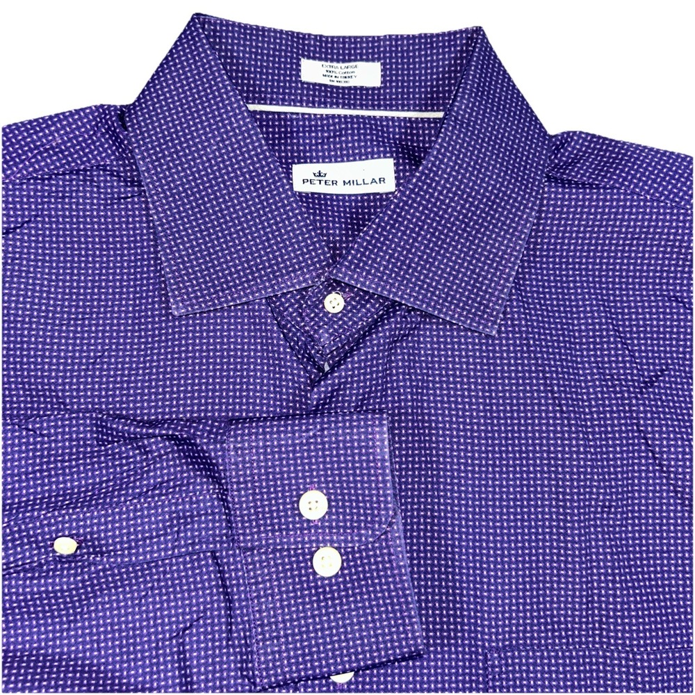 Peter Millar Long Sleeve Button Up Purple Metric Pattern Men's XL